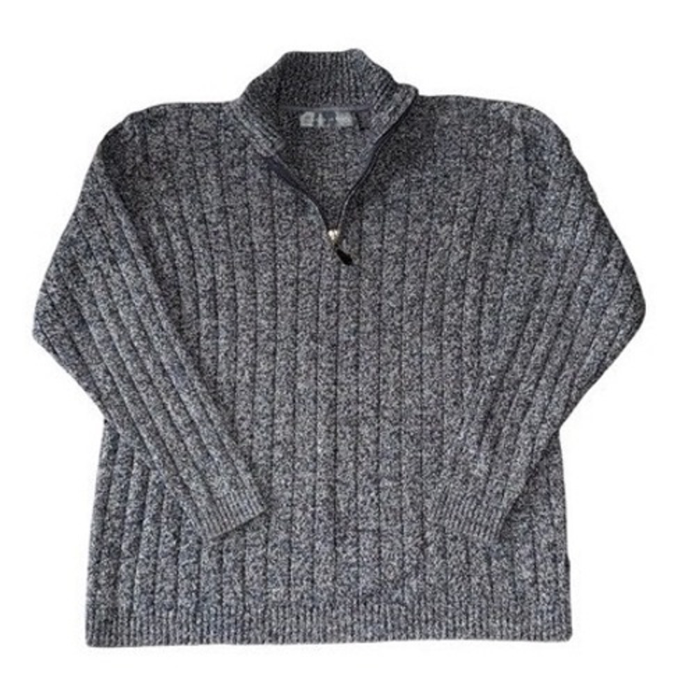OSCAR DE LA RENTA Y2K Chunky Ribbed Marled Gray Quarter Zip Sweater | Men's XL